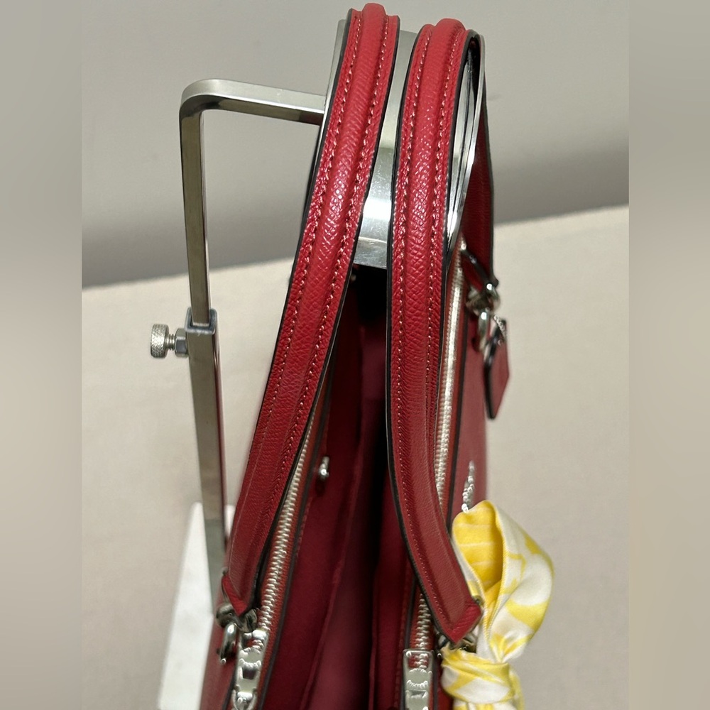 COACH Brooke Crossgrain Leather Carryall Satchel in Dark Red w/Silk Coach Twilly - Picture 7 of 13